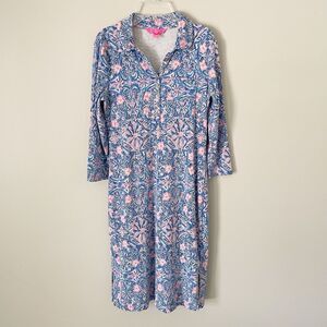 Lilly Pulitzer Size S Reema 3/4 Sleeve Blue Printed Polo Dress Knee Length
